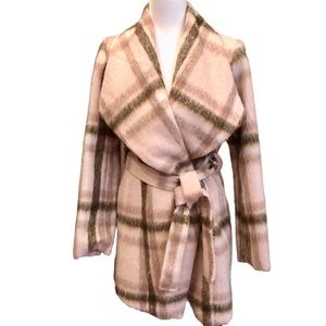NEW TAHARI Women's Olivia Plaid Wrap Coat Tan Olive Women’s Size Small NWT